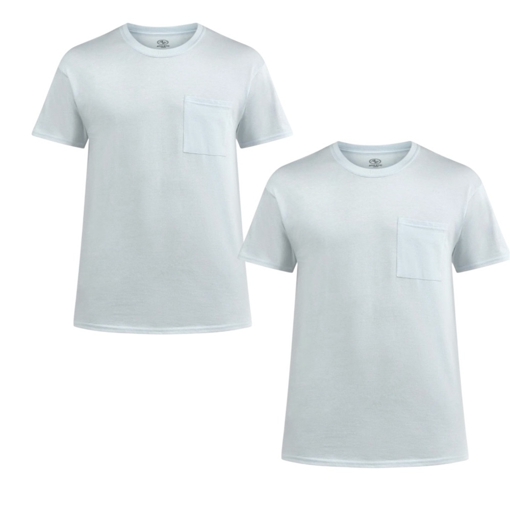 2-Pack Athletic Works Men's Light Blue Breathable W/Pocket Cotton Tees Size M
